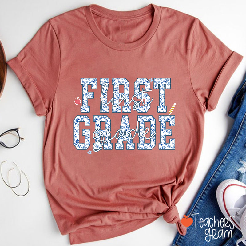 Personalized Grade Blue And White Porcelain Teacher T-Shirt