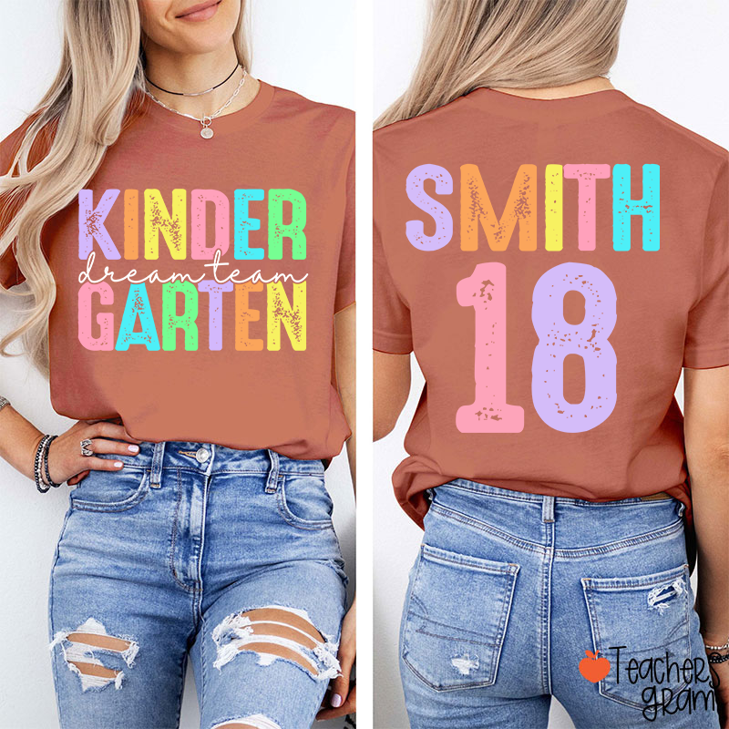 Personalized Grade And Name Dream Team Teacher Two Sided T-Shirt