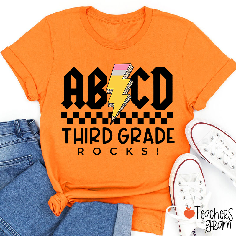 Personalized Grade Lightning Pencil Checkerboard Teacher T-Shirt