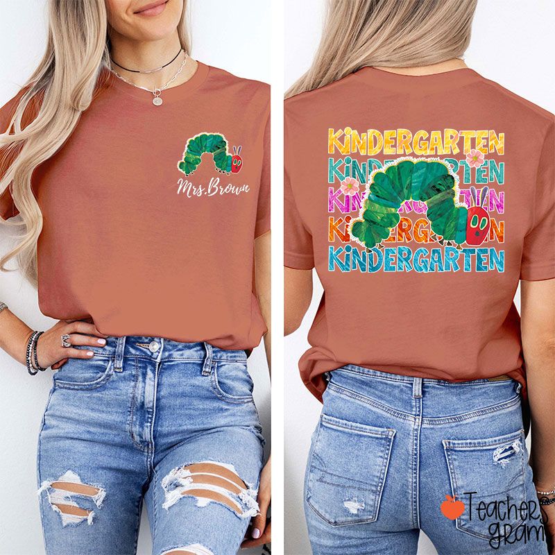 Personalized Grade And Name Cute Caterpillar Teacher Two Sided T-Shirt