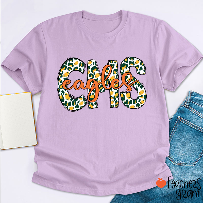 Personalized Mascot Leopard School Initials Teacher T-Shirt