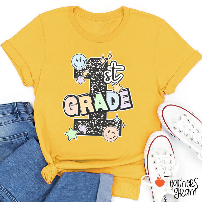 Personalized Grade Smiley Star Teacher T-Shirt