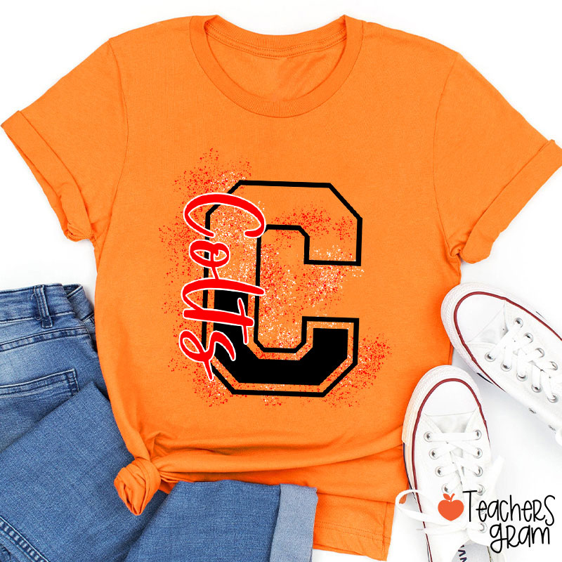 Personalized Mascot Splatter Letter Teacher T-Shirt