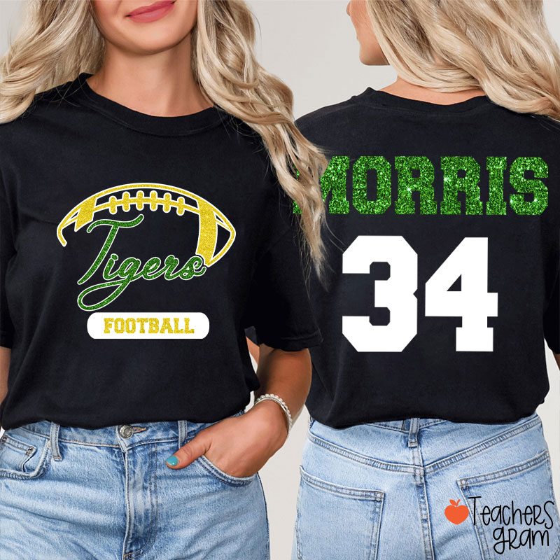 Personalized Mascot And Sport Imitation Glitter Teacher Two Sided T-Shirt