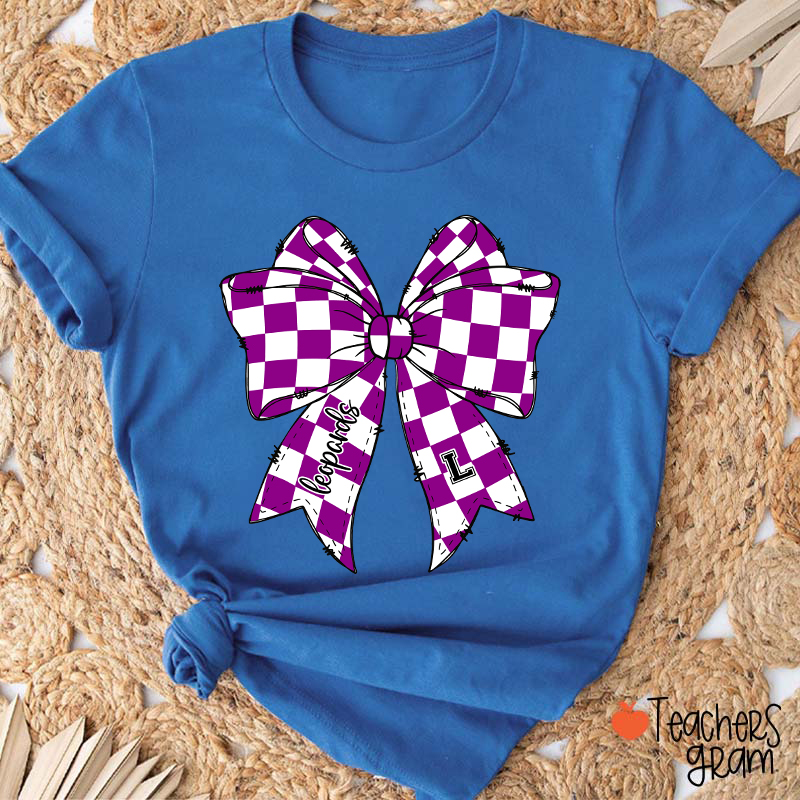 Personalized  Mascot Checkered Bow Game Day Teacher T-Shirt