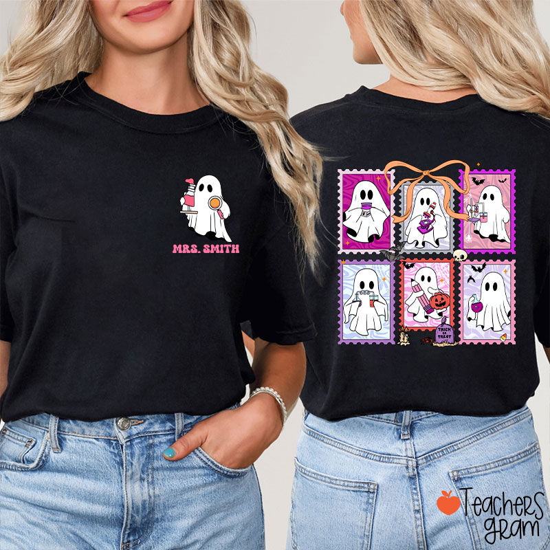 Personalized Name Spooky Science Halloween Teacher Two Sided T-Shirt