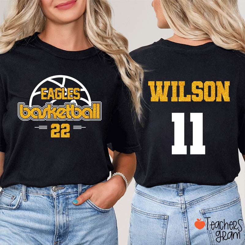 Personalized Mascot And Sport Faux Glitter Teacher Two Sided T-Shirt