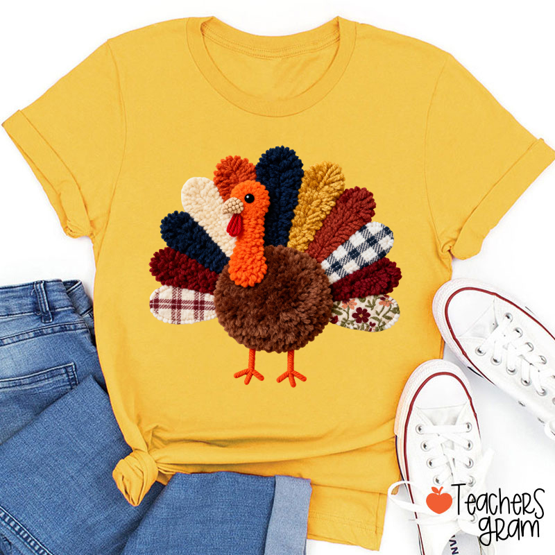 Faux Yarn Turkey Teacher T-shirt