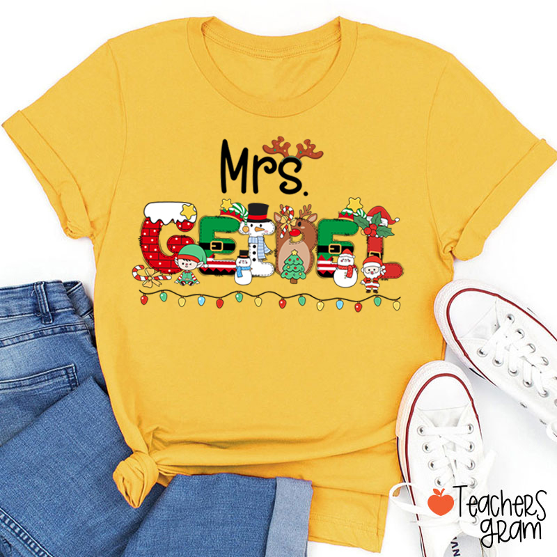 Personalized Name Christmas Lights Teacher T-Shirt