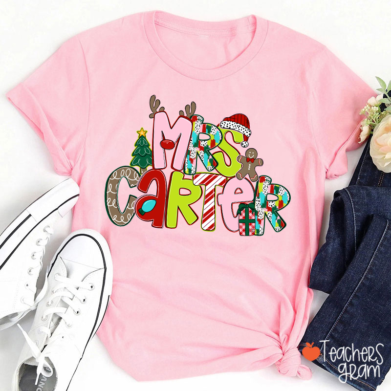 Personalized Name Merry Christmas Teacher T-Shirt