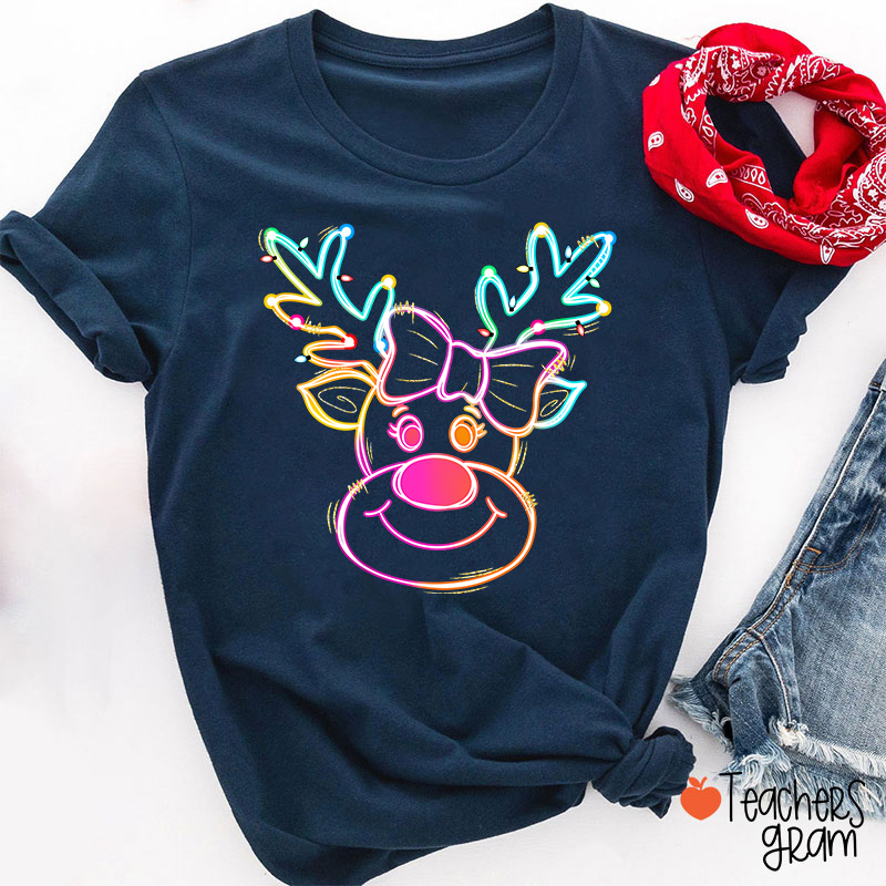 Reindeer Christmas Lights Teacher T-Shirt