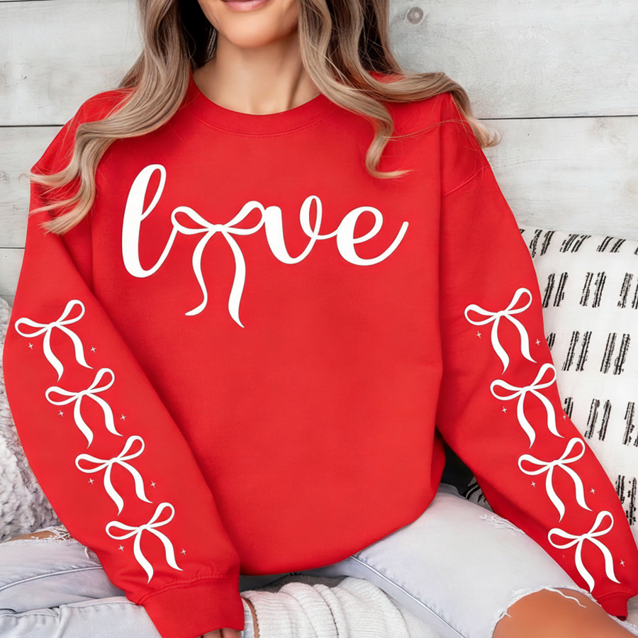 Coquette Love Bow Valentine Teacher Sleeve Print Sweatshirt