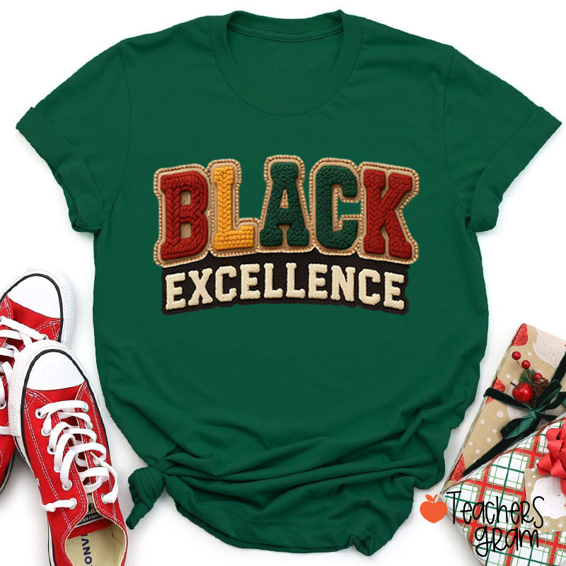 Faux Yarn Black Excellence Teacher T-Shirt