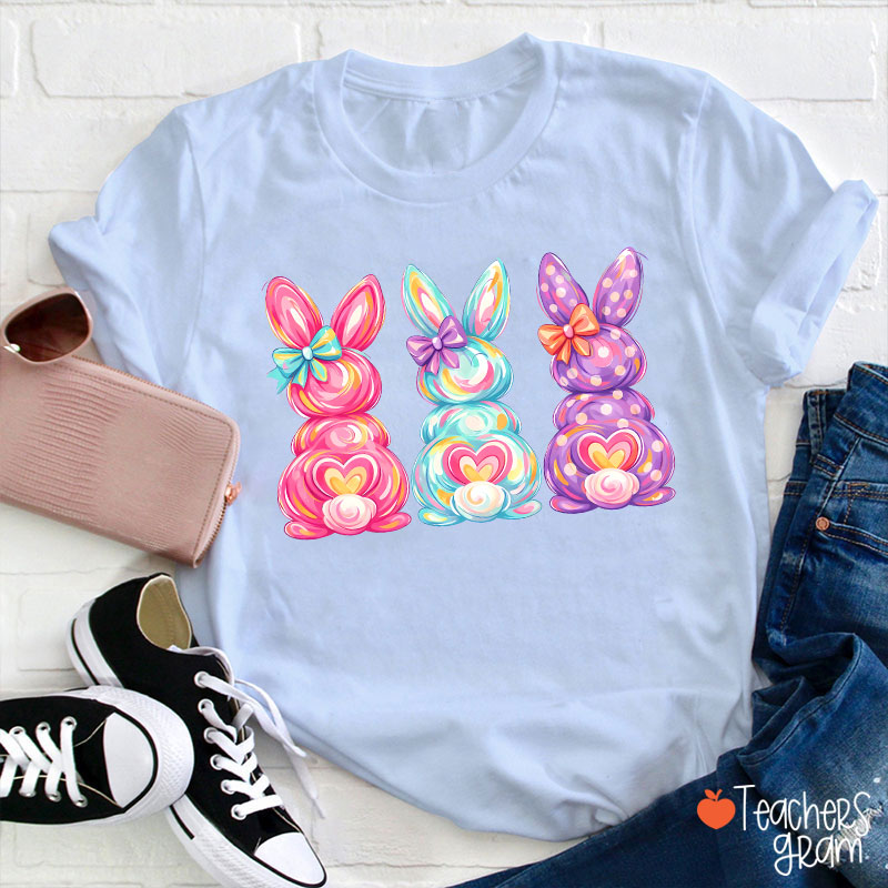 Bright Color Bunnies Easter Vibe Teacher T-Shirt