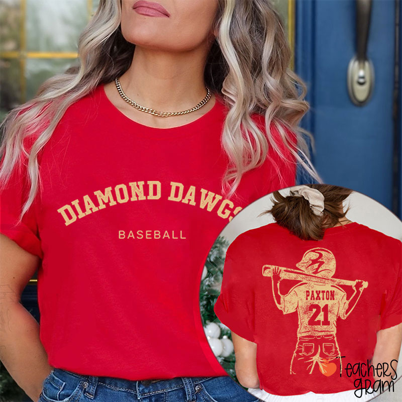 Personalized Baseball Mom Teacher Two Sided T-Shirt