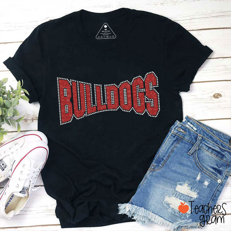 Personalized Mascot Glitter Curved Letter Faux Rhinestone Teacher T-Shirt