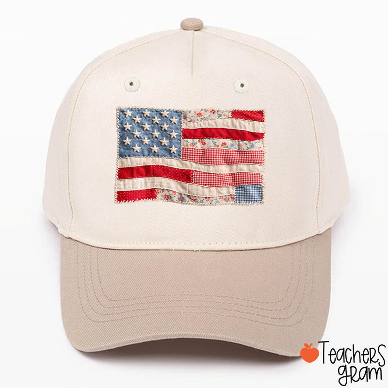 Faux Patchwork American Flag Teacher Baseball Cap