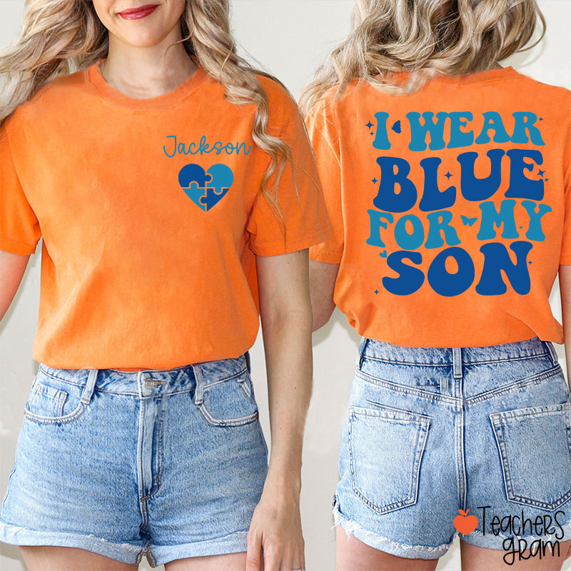 Personalized I Wear Blue For Teacher Two Sided T-Shirt