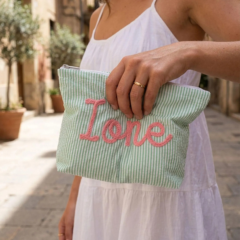 Personalized Vacation Travel Seersucker Makeup Bag