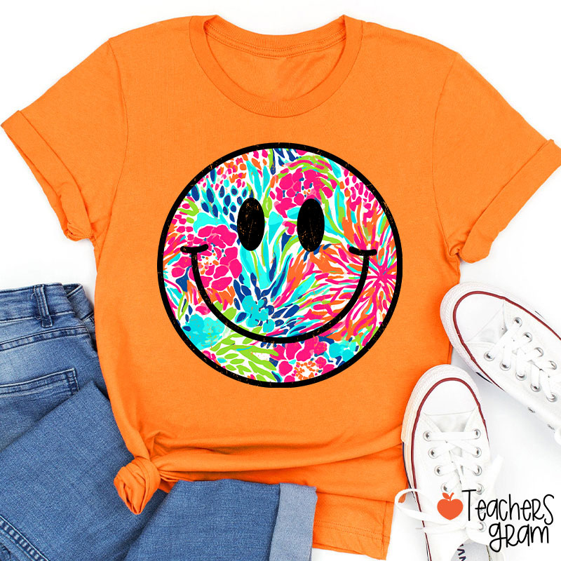 Smile Face Summer Floral Retro Beach Vibes Teacher T-Shirt