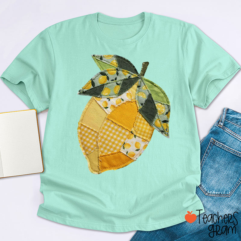 Faux Quilted Patchwork Lemon Teacher T-Shirt