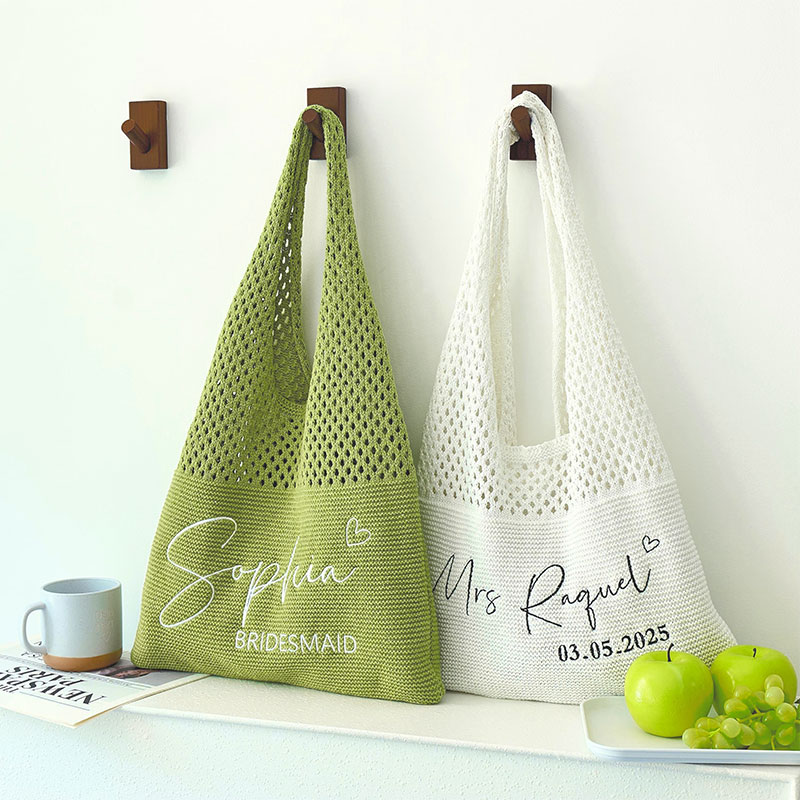Personalized Name Embroidered Knitted Tote Bag