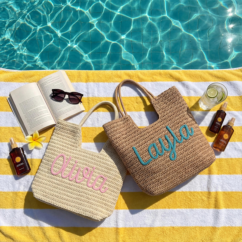 Personalized Straw Beach Tote Bag