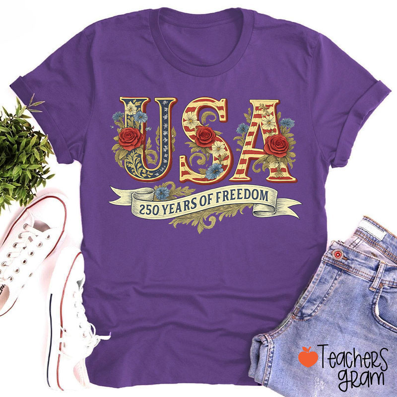 Usa 250 Years Of Freedom Teacher T-Shirt