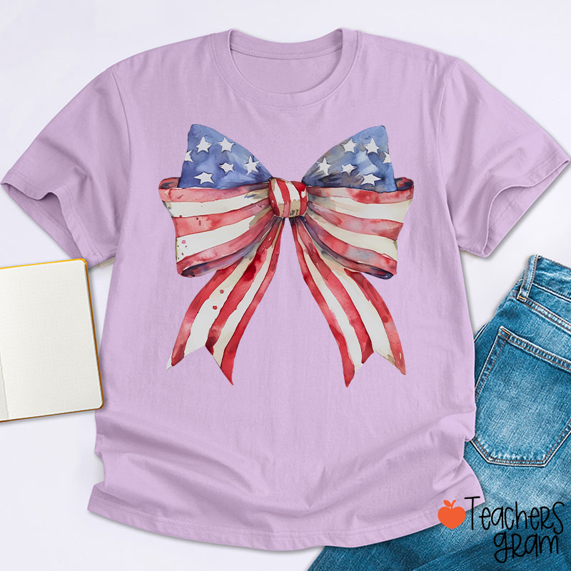 American Flag Bow Teacher T-Shirt