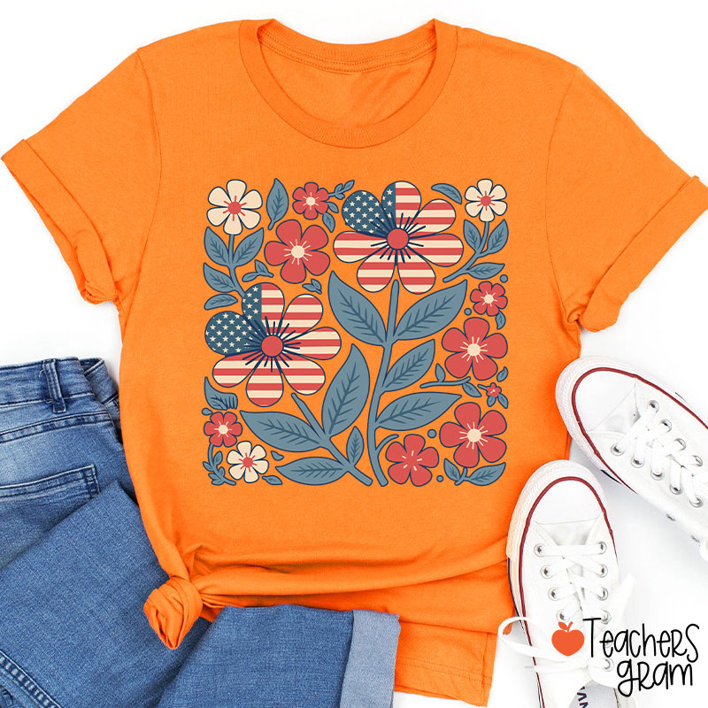 Boho Patriotic Daisy Teacher T-Shirt