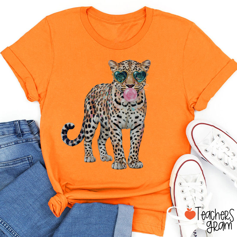 Leopard Bubblegum Sunglasses Teacher T-Shirt