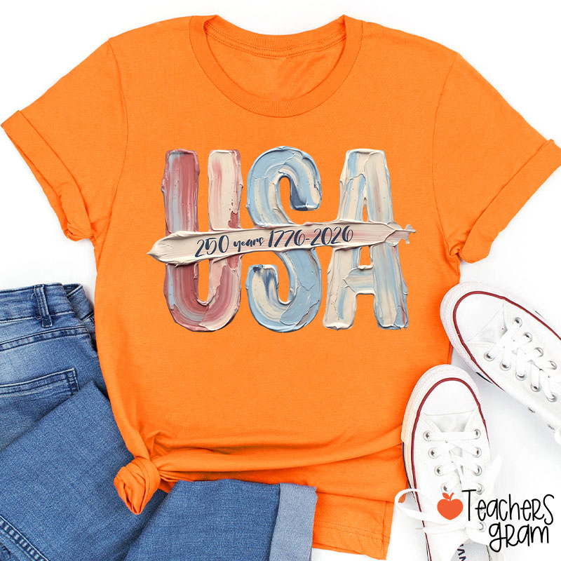 Watercolor USA 250 Years Teacher T-Shirt