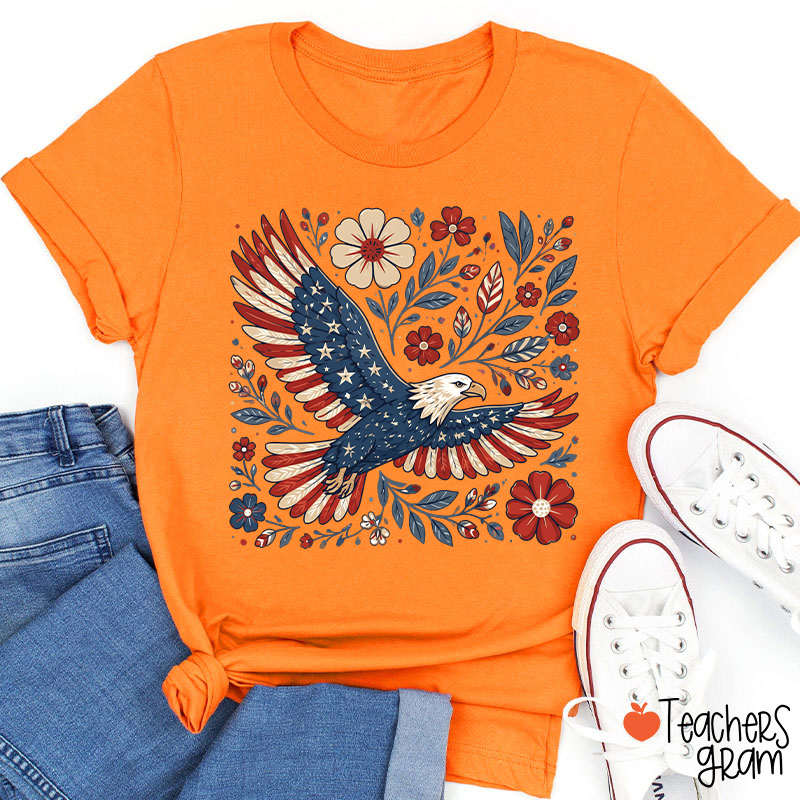 Patriotic Eagle Floral Teacher T-Shirt