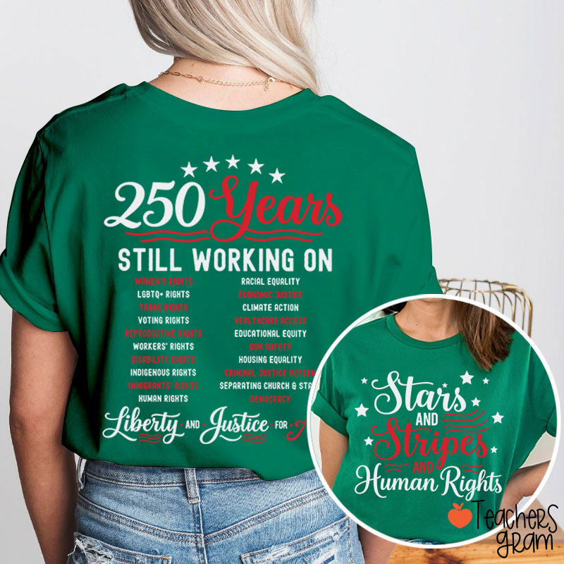 Stars And Stripes And Human Rights Teacher Two Sided T-Shirt