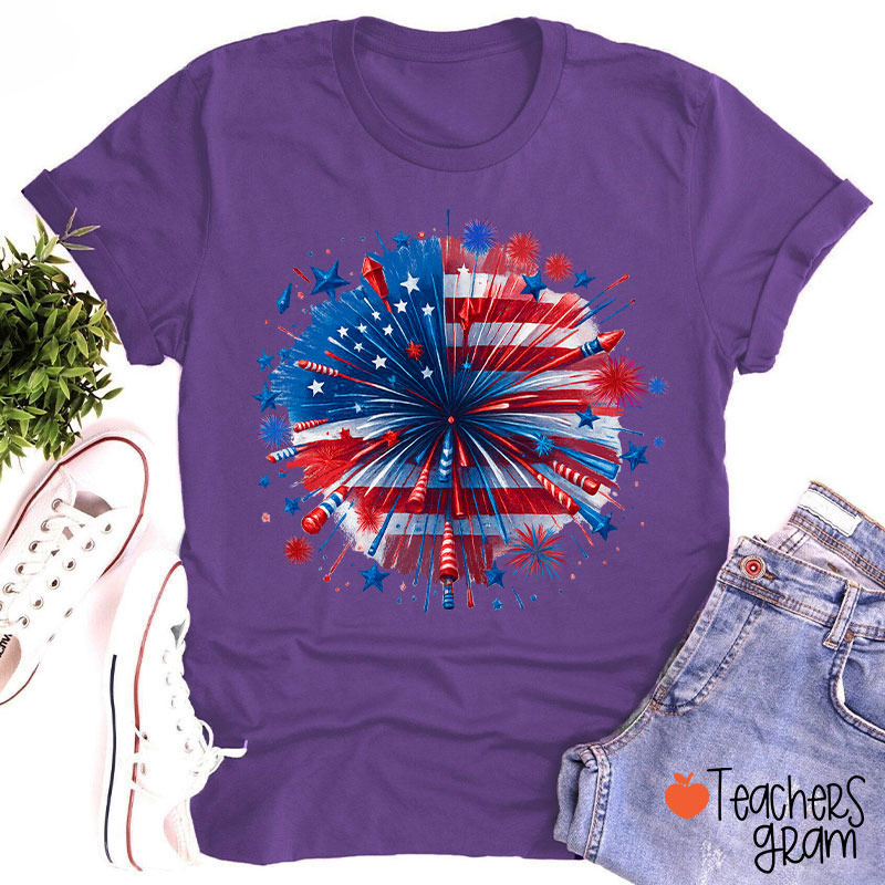 USA Firework Independence Day Teacher T-Shirt