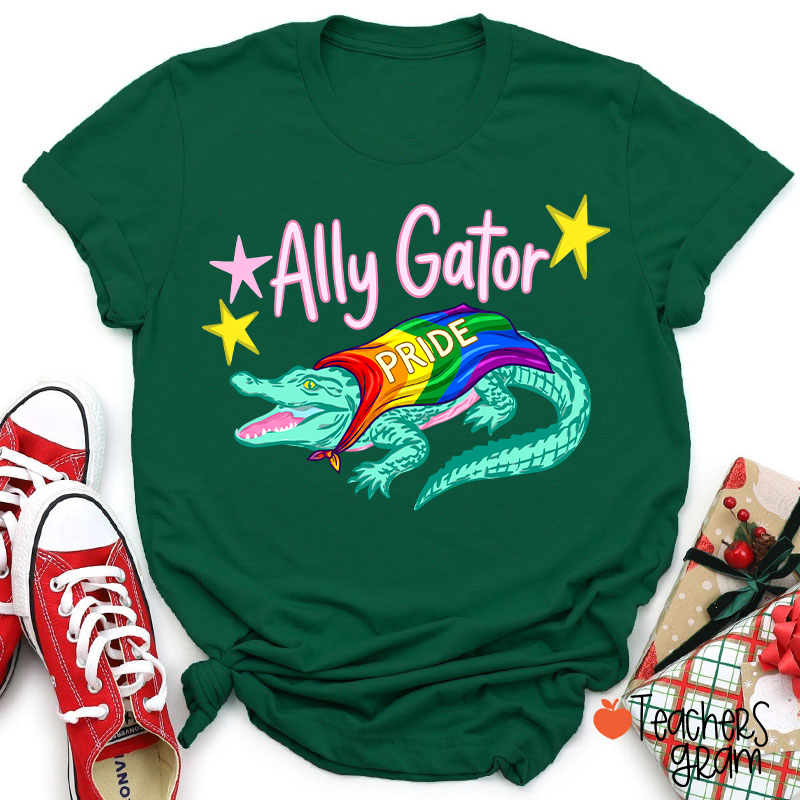 Ally Gator Rainbow Pride Teacher T-Shirt