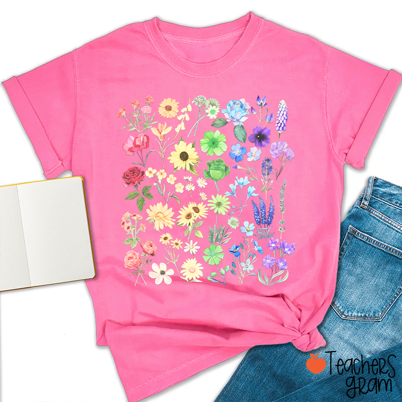Rainbow Pride Color Wildflowers Teacher T-Shirt