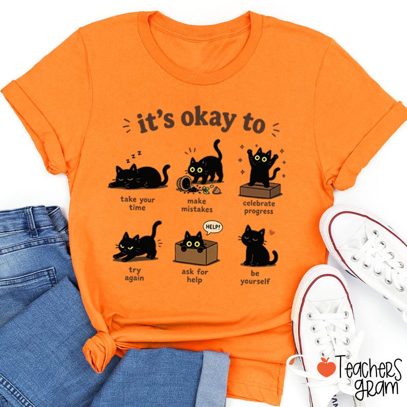 Black Cats It's Okay To Take Your Time Teacher T-Shirt