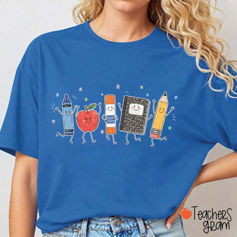 Cute Anthropomorphic School Supplies Teacher T-Shirt