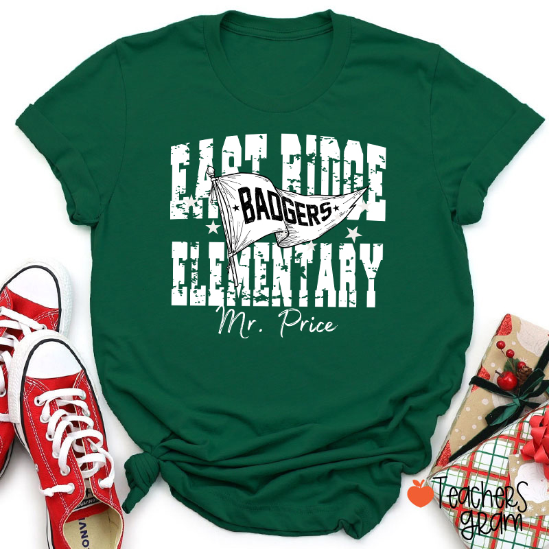 Personalized School Mascot Pennant Flag Teacher T-Shirt