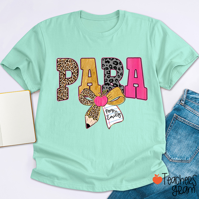Personalized Wild Leopard Bow Tie Teacher T-Shirt