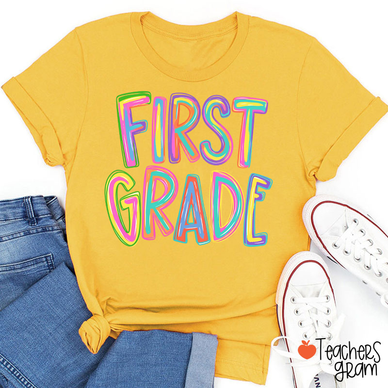 Personalized Name Colorful Neon Teacher T-Shirt