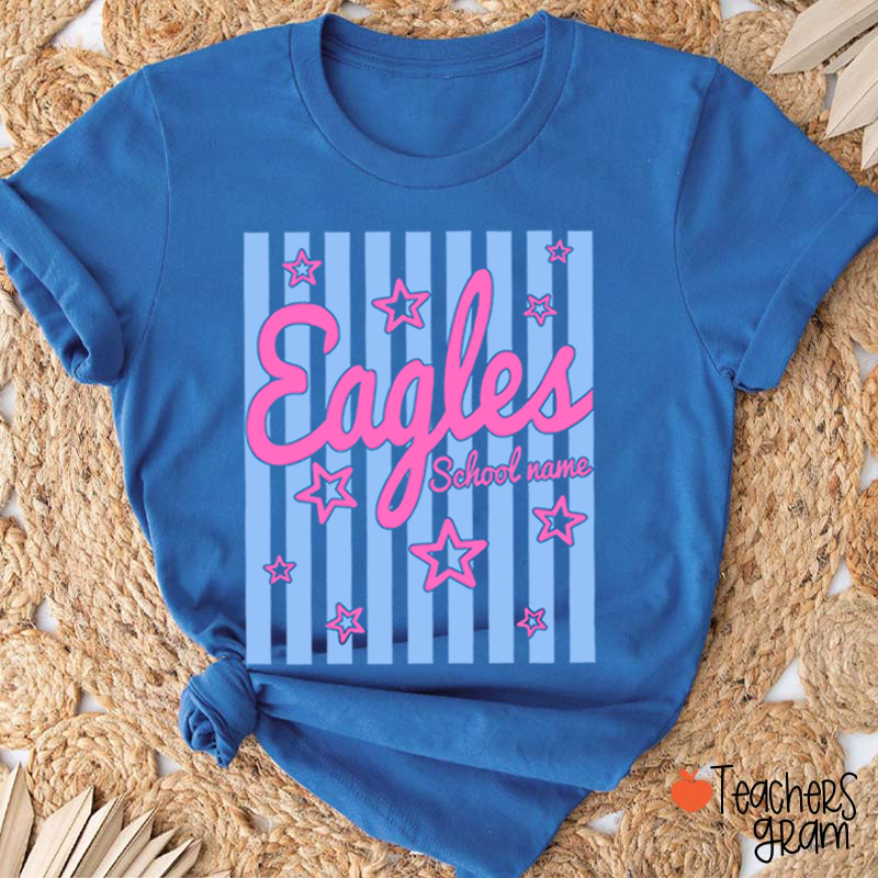 Personalized School Mascot Preppy Striped Star Teacher T-Shirt