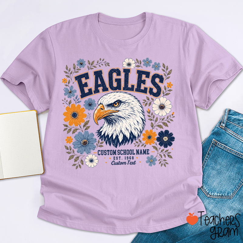 Personalized Mascot Floral Est Custom Text Teacher T-Shirt