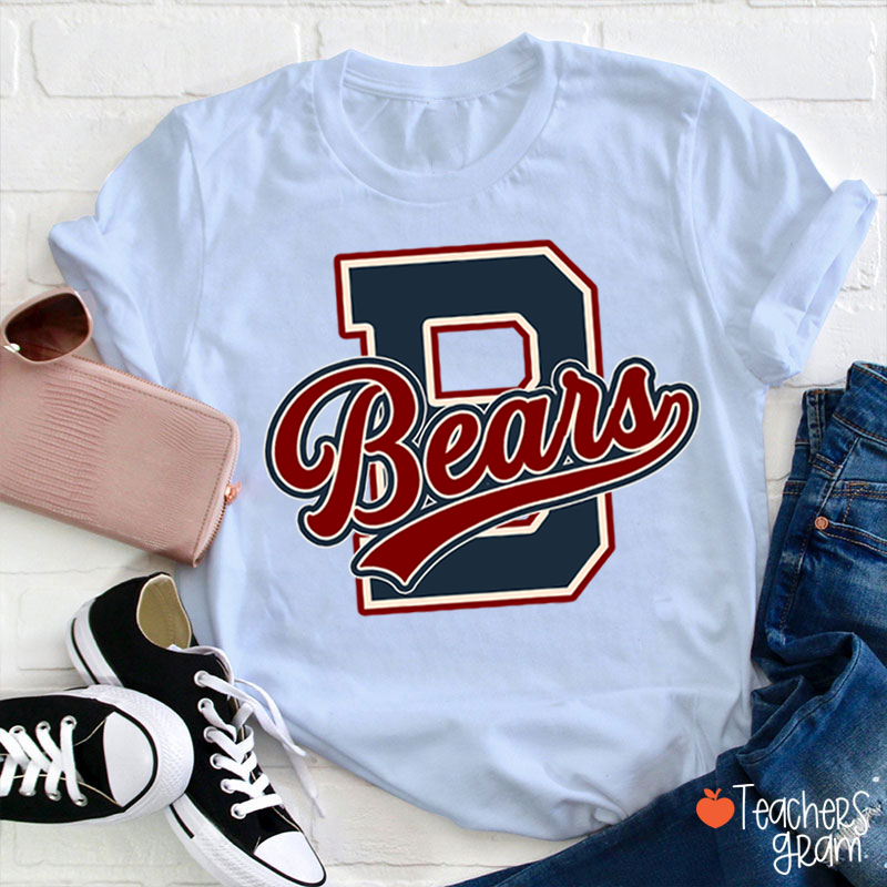 Personalized Mascot Varsity Letter Script Teacher T-Shirt