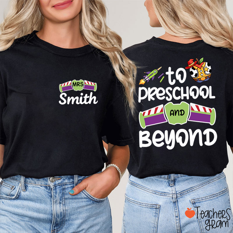 Personalized Grade And Name Galaxy Cartoon Teacher Two Sided T-Shirt