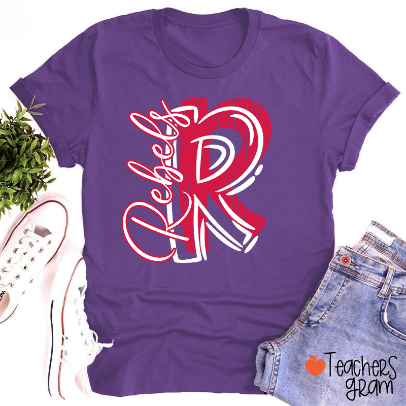 Personalized School Spirit Mascot Initial Teacher T-Shirt