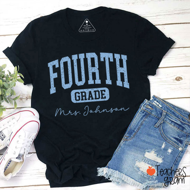 Personalized Name And Grade Vintage Distressed Varsity Letter Teacher T-Shirt