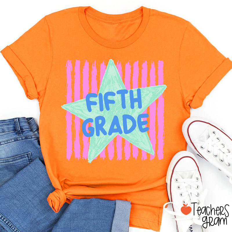 Personalized Grade Stripe Star Pattern Teacher T-Shirt