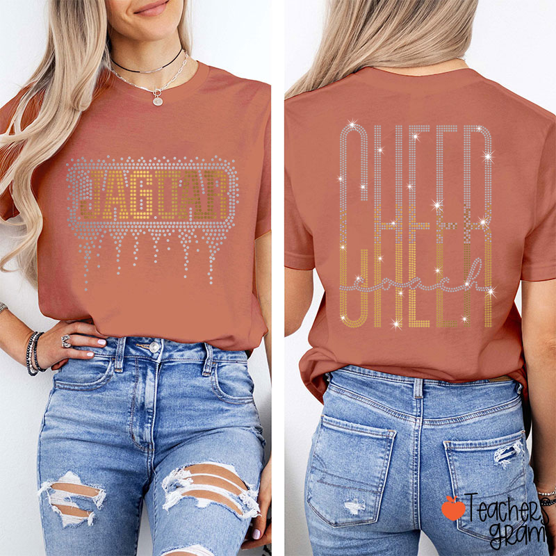 Personalized Mascot Cheer Drip Faux Rhinestone Teacher  Two Sided T-Shirt